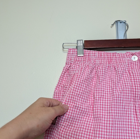 Karen Scott Pink Gingham Pants 10P Petite Pull-On Cotton Elastic Waist Summer Cr - Picture 7 of 8